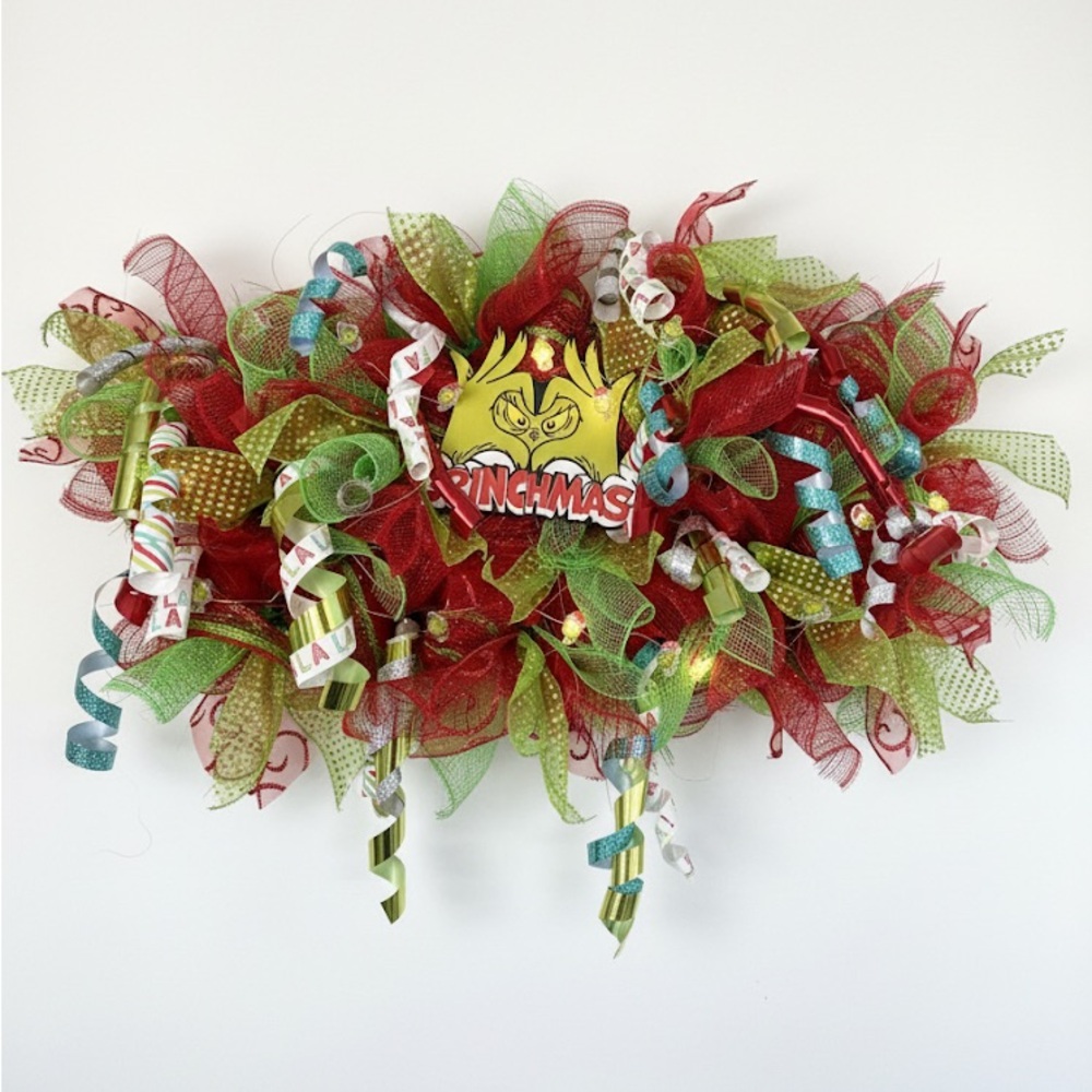 Festive Grinch Holiday Wreath - Red and Green